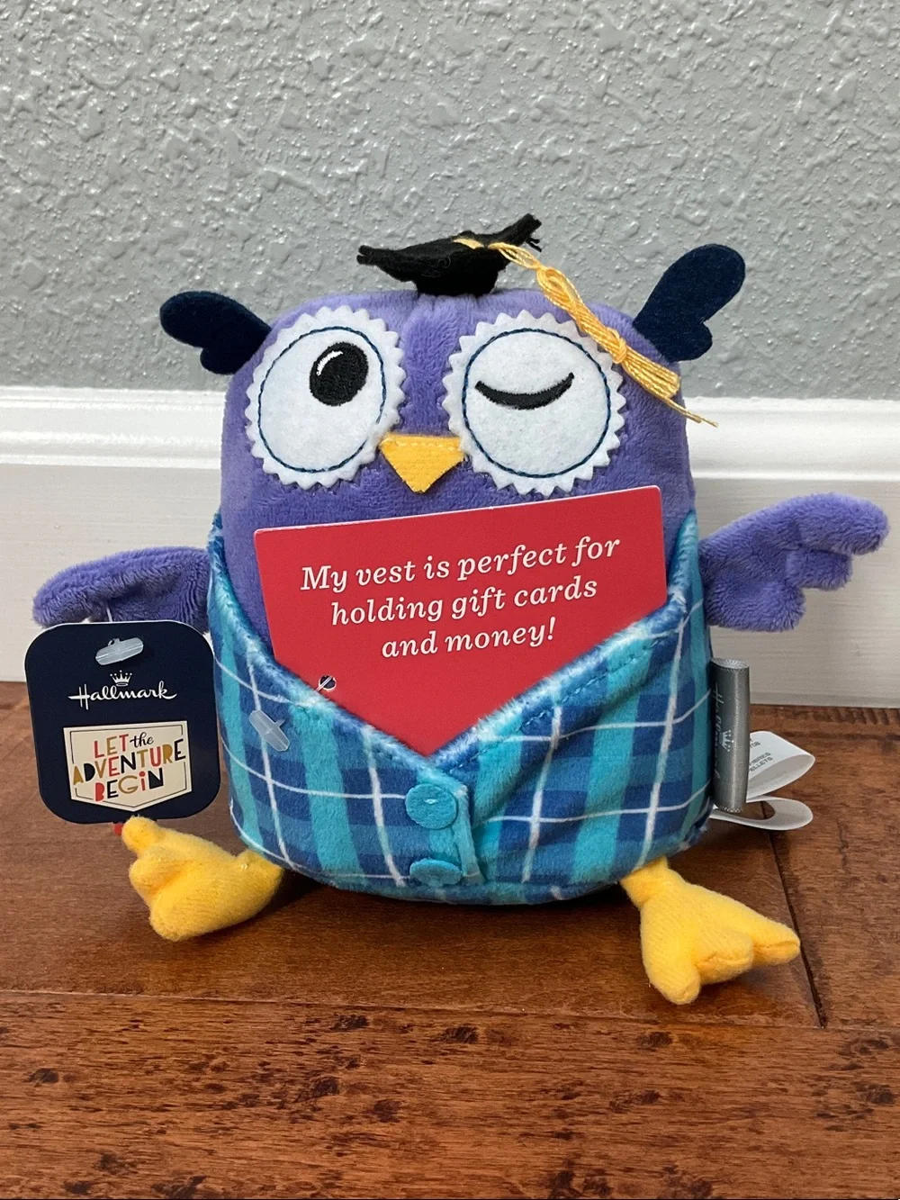 Hallmark Purple Owl Plush with Vest card holder, NWT